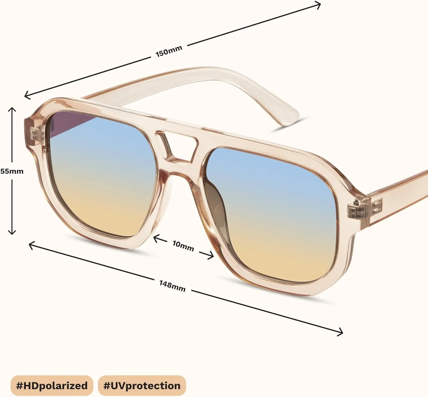 livho Trendy Polarized Square Aviator Sunglasses Women Men Square Eyewear Frame, Retro Sun Glasses for Women Men 2025 Shades