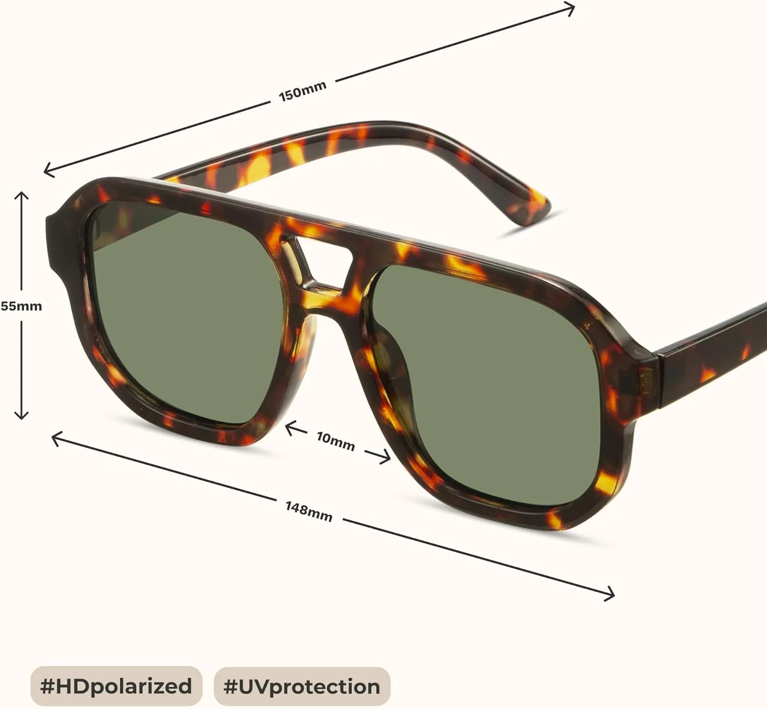 livho Trendy Polarized Square Aviator Sunglasses Women Men Square Eyewear Frame, Retro Sun Glasses for Women Men 2025 Shades