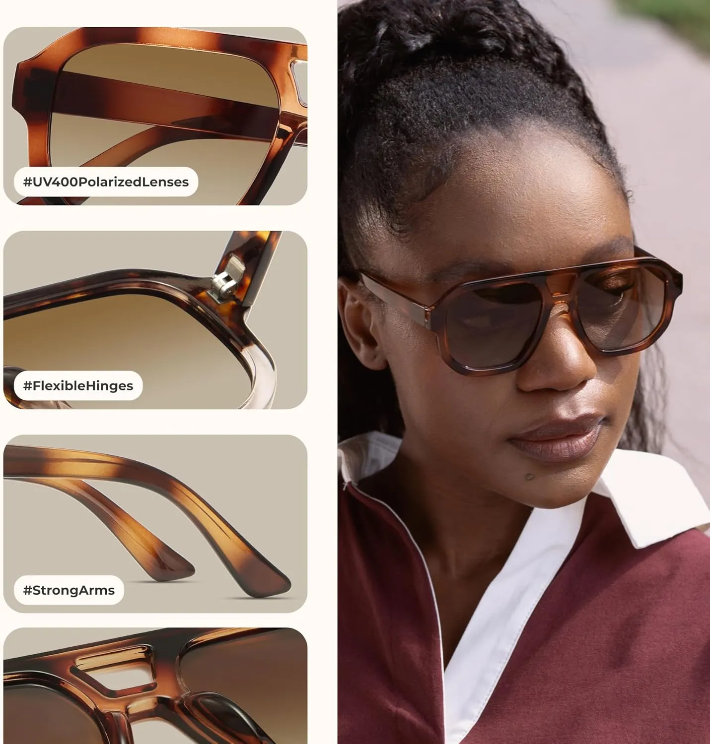 livho Trendy Polarized Square Aviator Sunglasses Women Men Square Eyewear Frame, Retro Sun Glasses for Women Men 2025 Shades