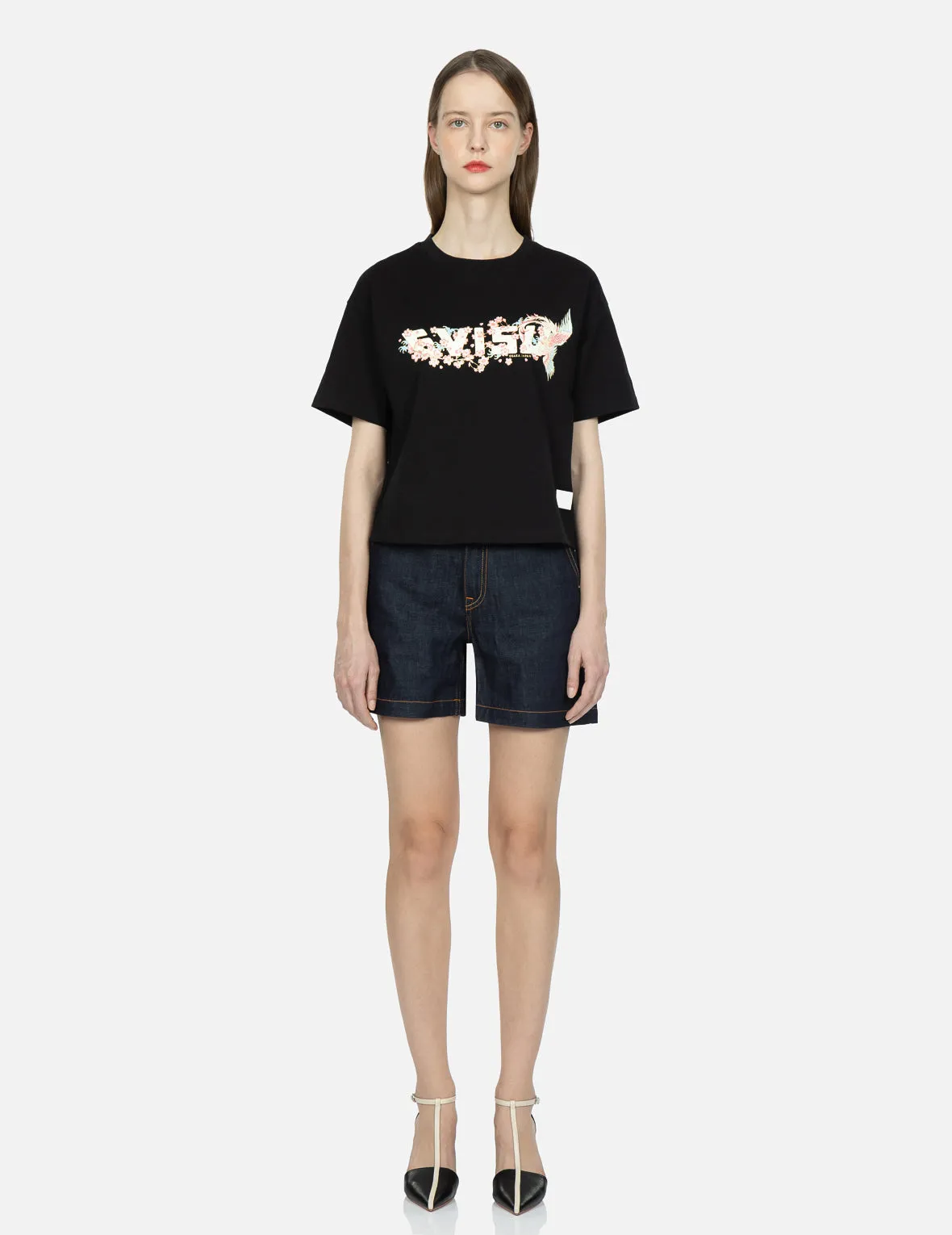Logo and Peacock Print T-shirt