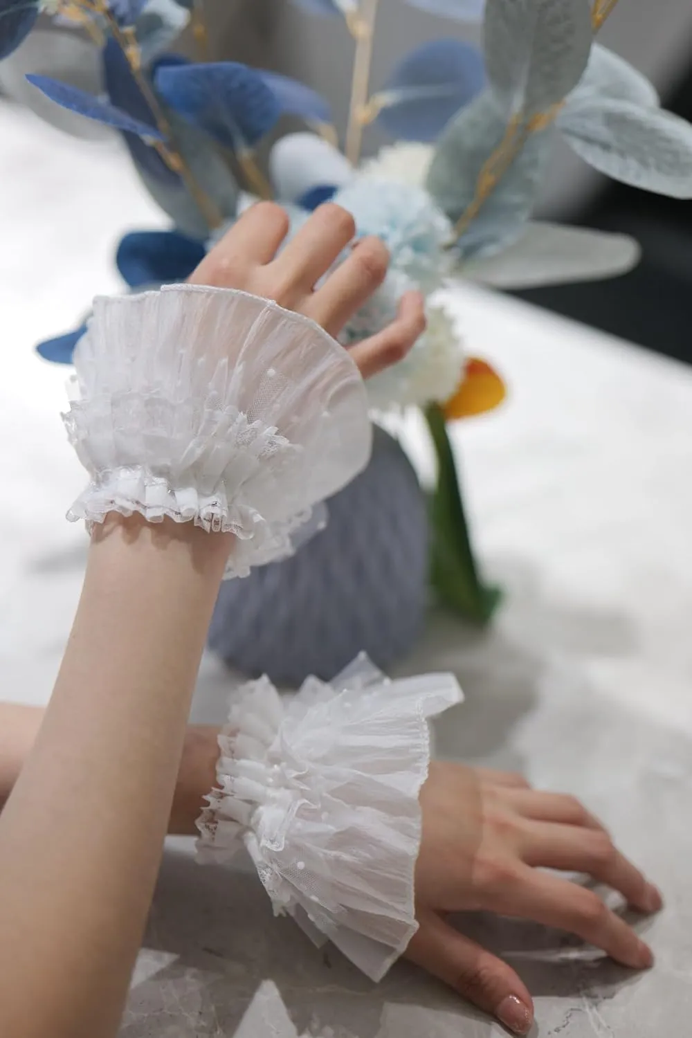 Lolita Lace Gloves Cuff - Sexy Elastic Bracelet Women's Ruffled Floral Wrist Cuff - Flared False Cuffs