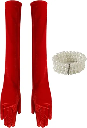 Long Opera Party 20s Gloves and Pearl Bracelet Set Elbow Length Bridal Evening Dress