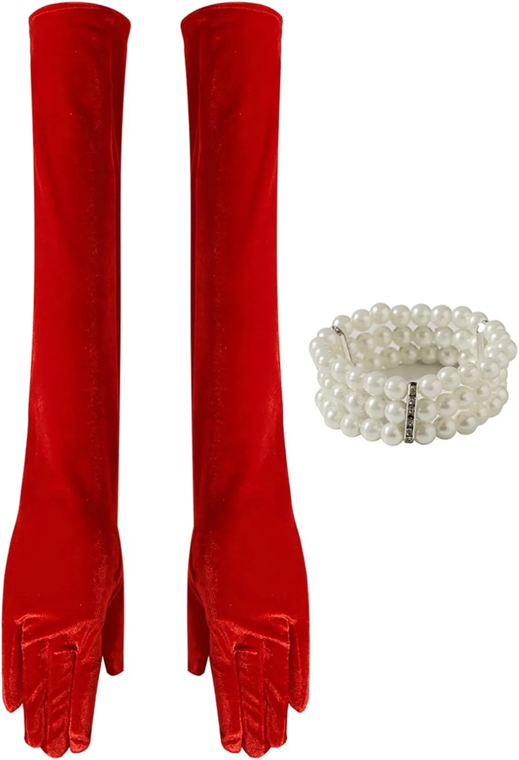 Long Opera Party 20s Gloves and Pearl Bracelet Set Elbow Length Bridal Evening Dress