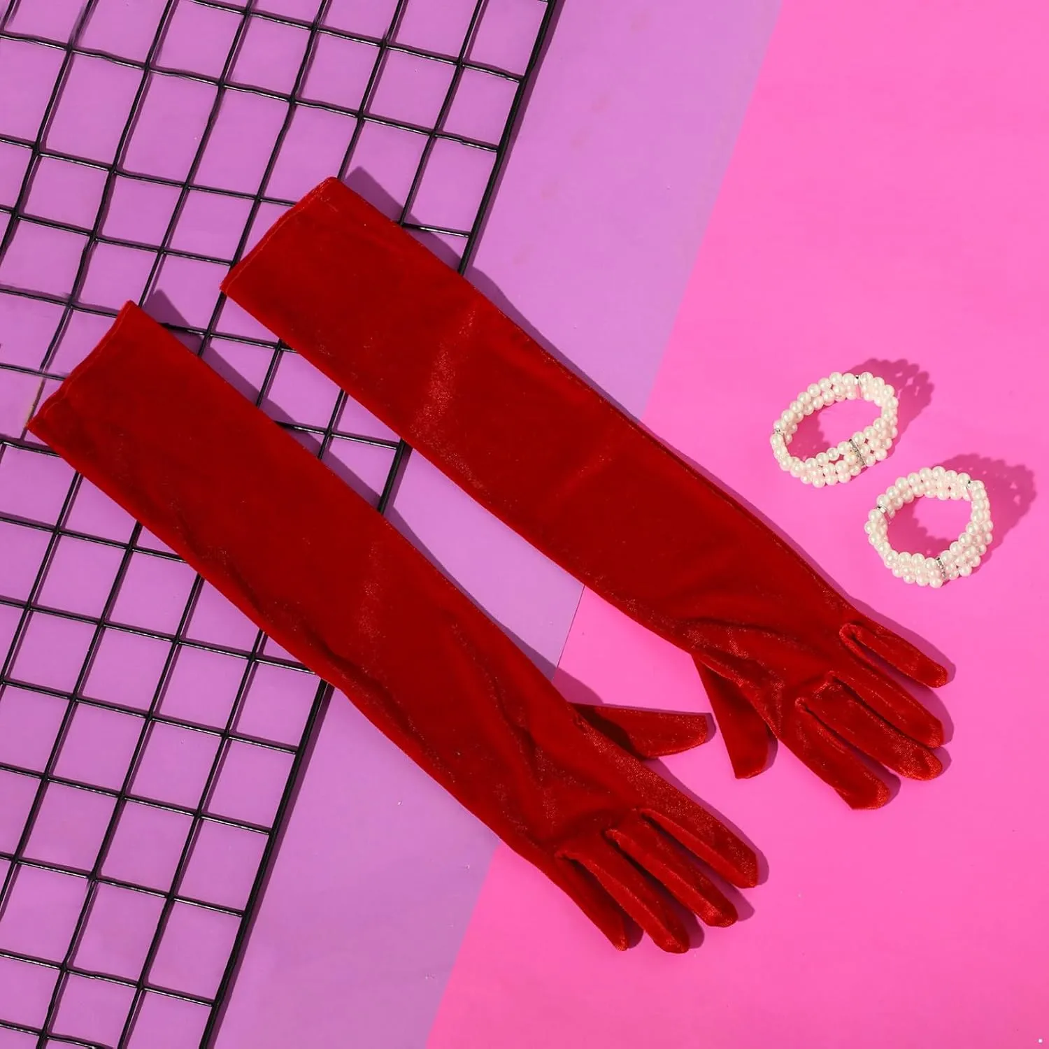Long Opera Party 20s Gloves and Pearl Bracelet Set Elbow Length Bridal Evening Dress
