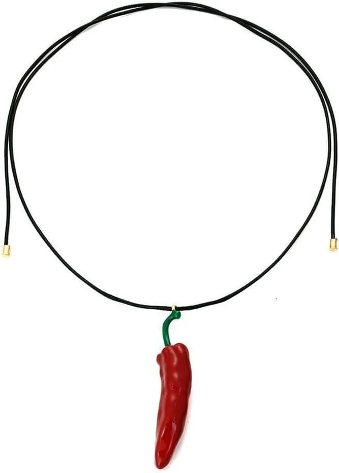 Long Red Chili Pepper Pendant Necklace for Women Men Mexico Fiesta Carnival Adjustable Black Woven Rope Chain Cute Holiday Theme Party Dress Accessories Jewelry