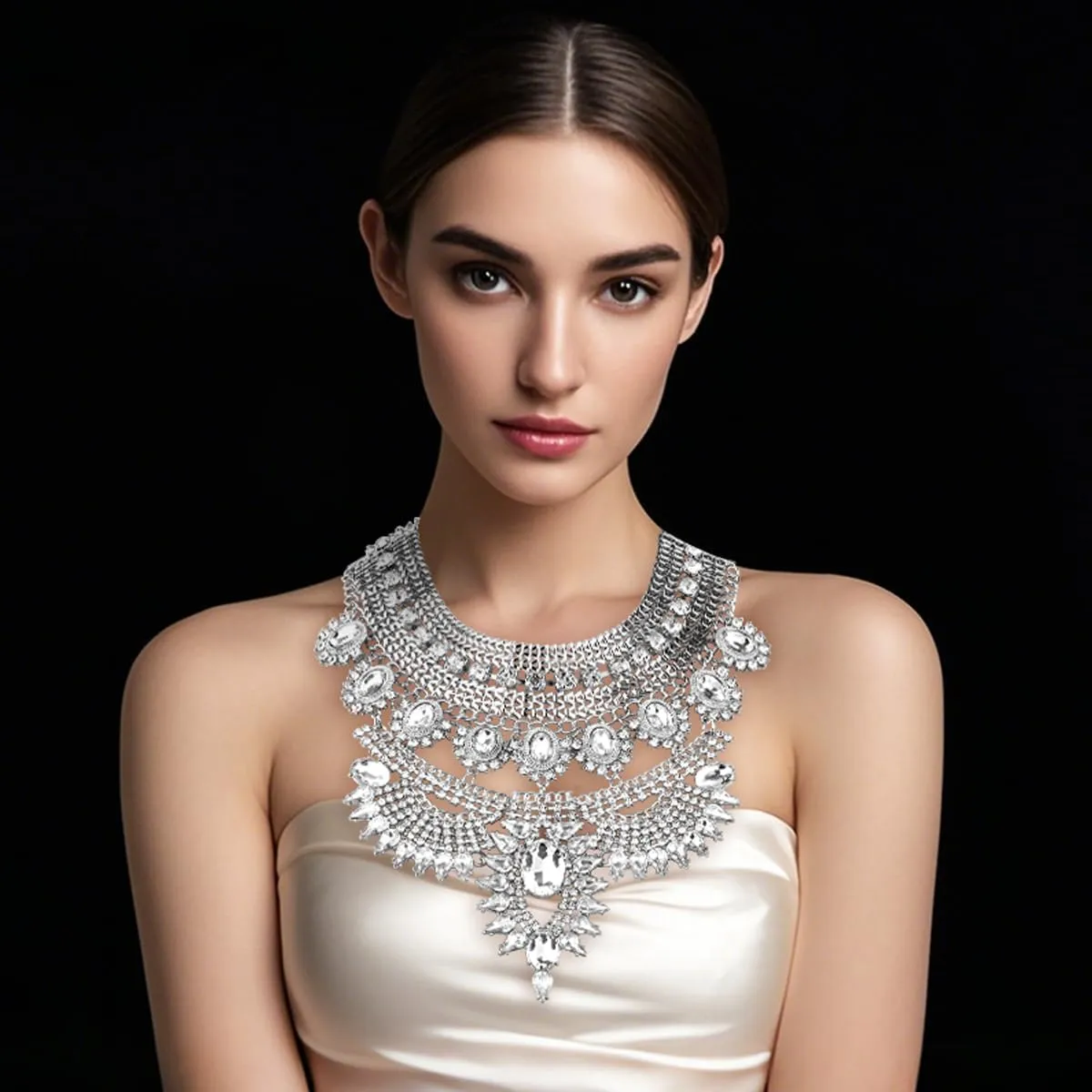 Long Tassel Chunky Boho Coin Statement Necklace For Women Silver