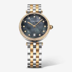 Louis Erard Romance Diamond Black Mother of Pearl Dial Two-tone Stainless Steel Ladies Quartz Watch 11810SB29.BMA27