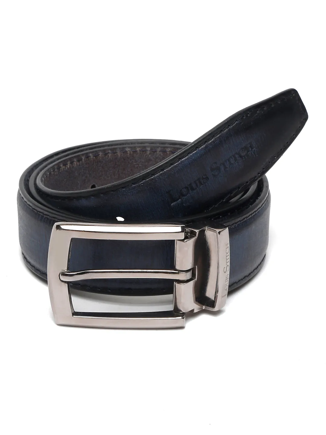LOUIS STITCH Men's Prussian Blue Italian Raw Leather Belt Premium Hand Padded Casual Belts for Men