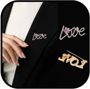 LOVE Rhinestone Brooch Pin for Women Multicolor Crystal Love Flower Heart Brooches Elegant Lapel Pins Stylish Wedding Party Clothes Accessories Valentines Gift