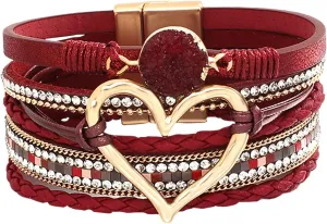 Love Woven Bracelet Bohemian Multi Layer Bracelet Leather Bracelets For Women Men Christmas Birthday Gift Color Rope Woven Bracelet Love Hollow Leather Bracelets Flower Earrings Dangling (D, One Size)