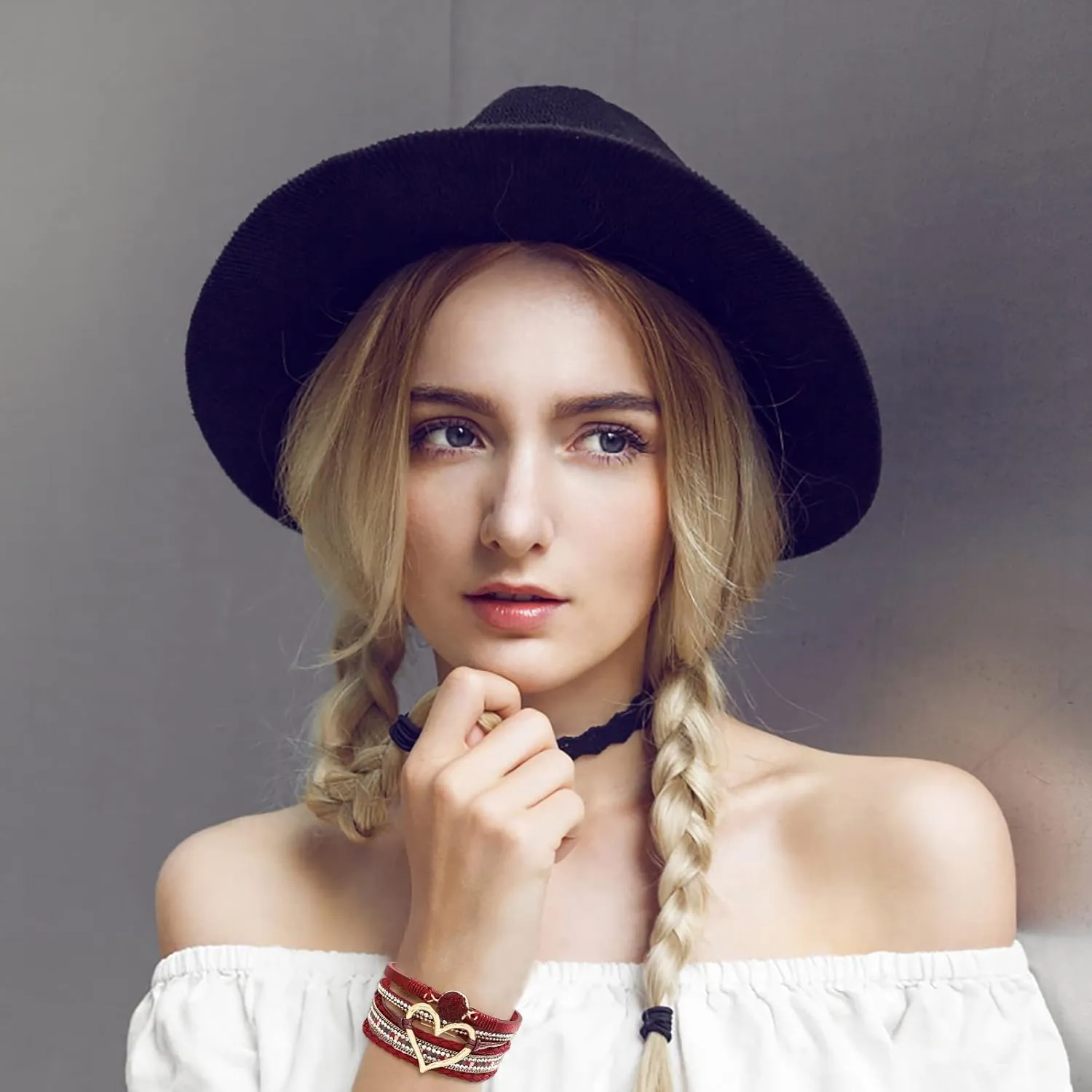 Love Woven Bracelet Bohemian Multi Layer Bracelet Leather Bracelets For Women Men Christmas Birthday Gift Color Rope Woven Bracelet Love Hollow Leather Bracelets Flower Earrings Dangling (D, One Size)