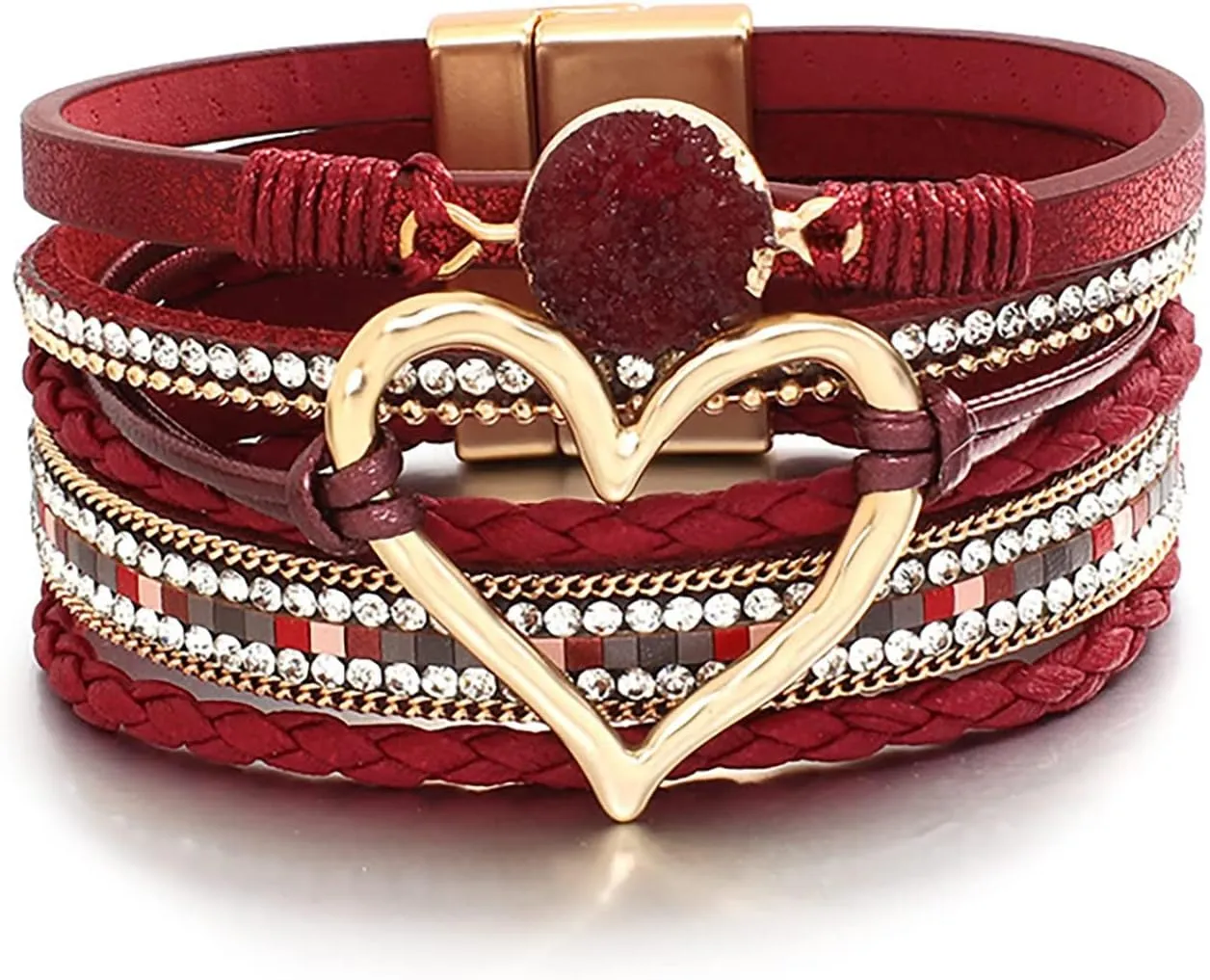 Love Woven Bracelet Bohemian Multi Layer Bracelet Leather Bracelets For Women Men Christmas Birthday Gift Color Rope Woven Bracelet Love Hollow Leather Bracelets Flower Earrings Dangling (D, One Size)