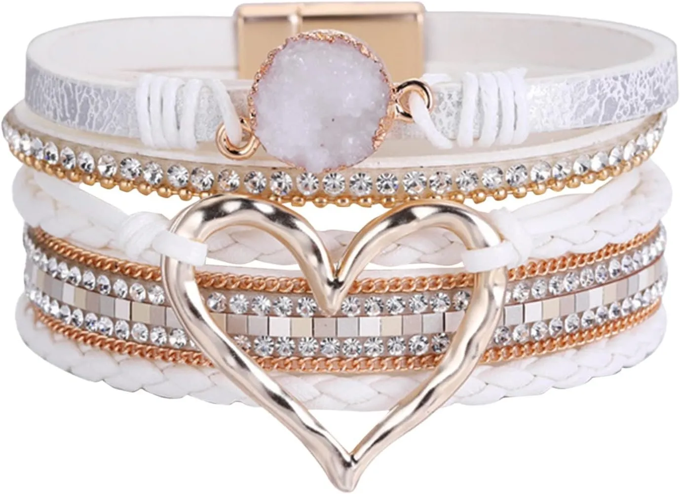Love Woven Bracelet Bohemian Multi Layer Bracelet Leather Bracelets For Women Men Christmas Birthday Gift Color Rope Woven Bracelet Love Hollow Leather Bracelets Flower Earrings Dangling (D, One Size)