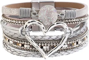 Love Woven Bracelet Bohemian Multi Layer Bracelet Leather Bracelets For Women Men Christmas Birthday Gift Color Rope Woven Bracelet Love Hollow Leather Bracelets Flower Earrings Dangling (E, One Size)