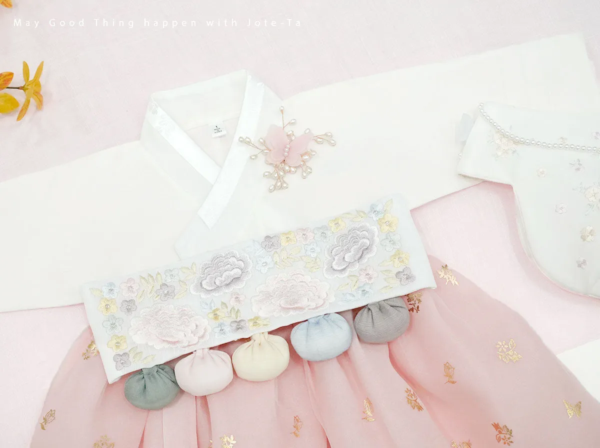 Lovely Butterfly World Baby Girl Hanbok in Ivory & Light Pink
