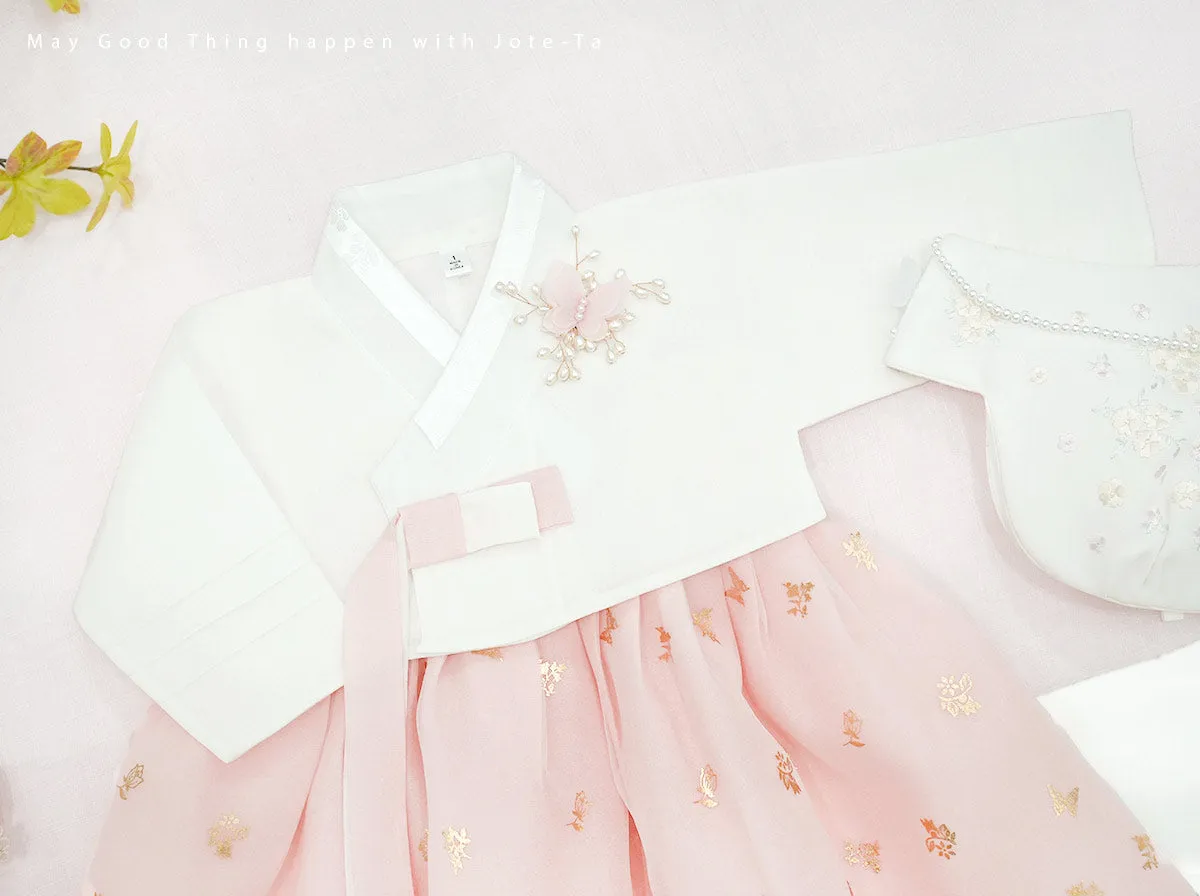Lovely Butterfly World Baby Girl Hanbok in Ivory & Light Pink