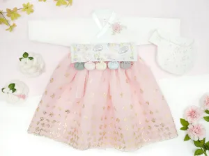 Lovely Butterfly World Baby Girl Hanbok in Ivory & Light Pink
