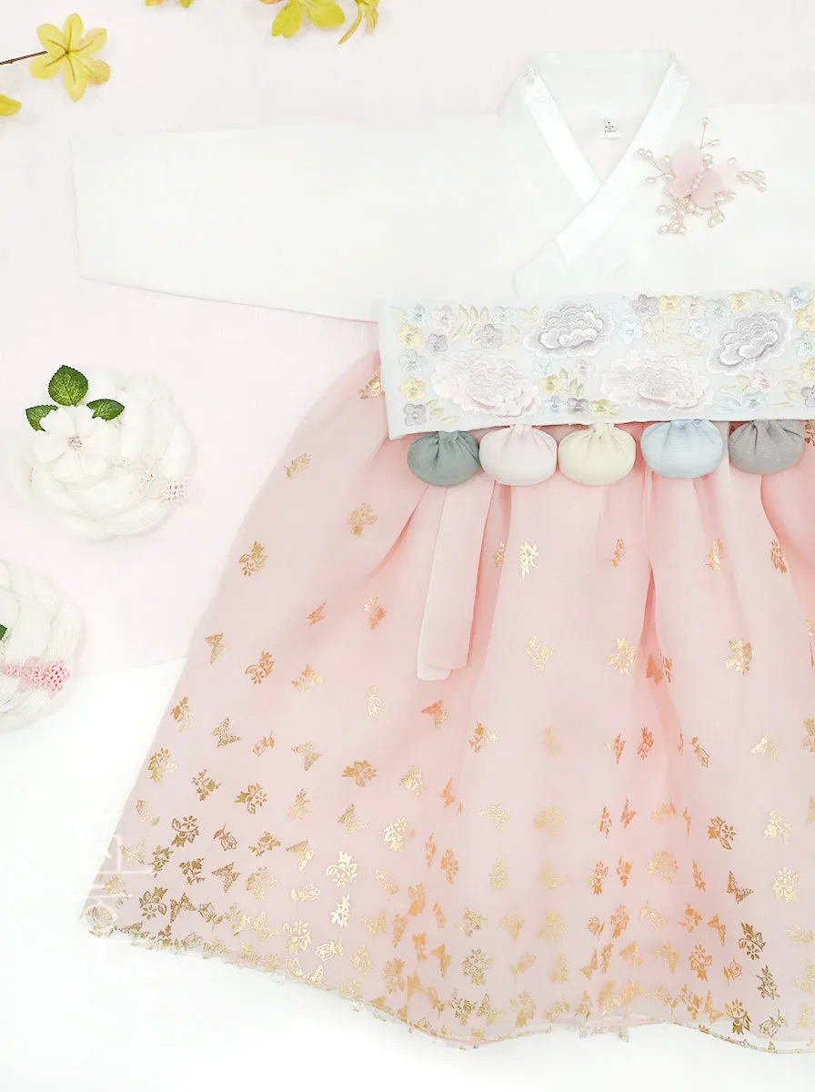 Lovely Butterfly World Baby Girl Hanbok in Ivory & Light Pink