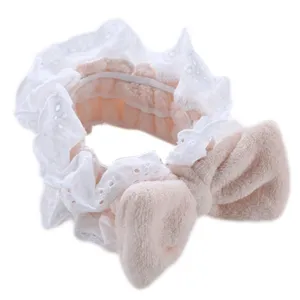Lovely Elastic Hairband For Girls Women Plush Big Bows Soft For Head Wrap For Shower Beauty Skincare Solid Color Headban Plush Bows Headband Makeup Hairband, Orange