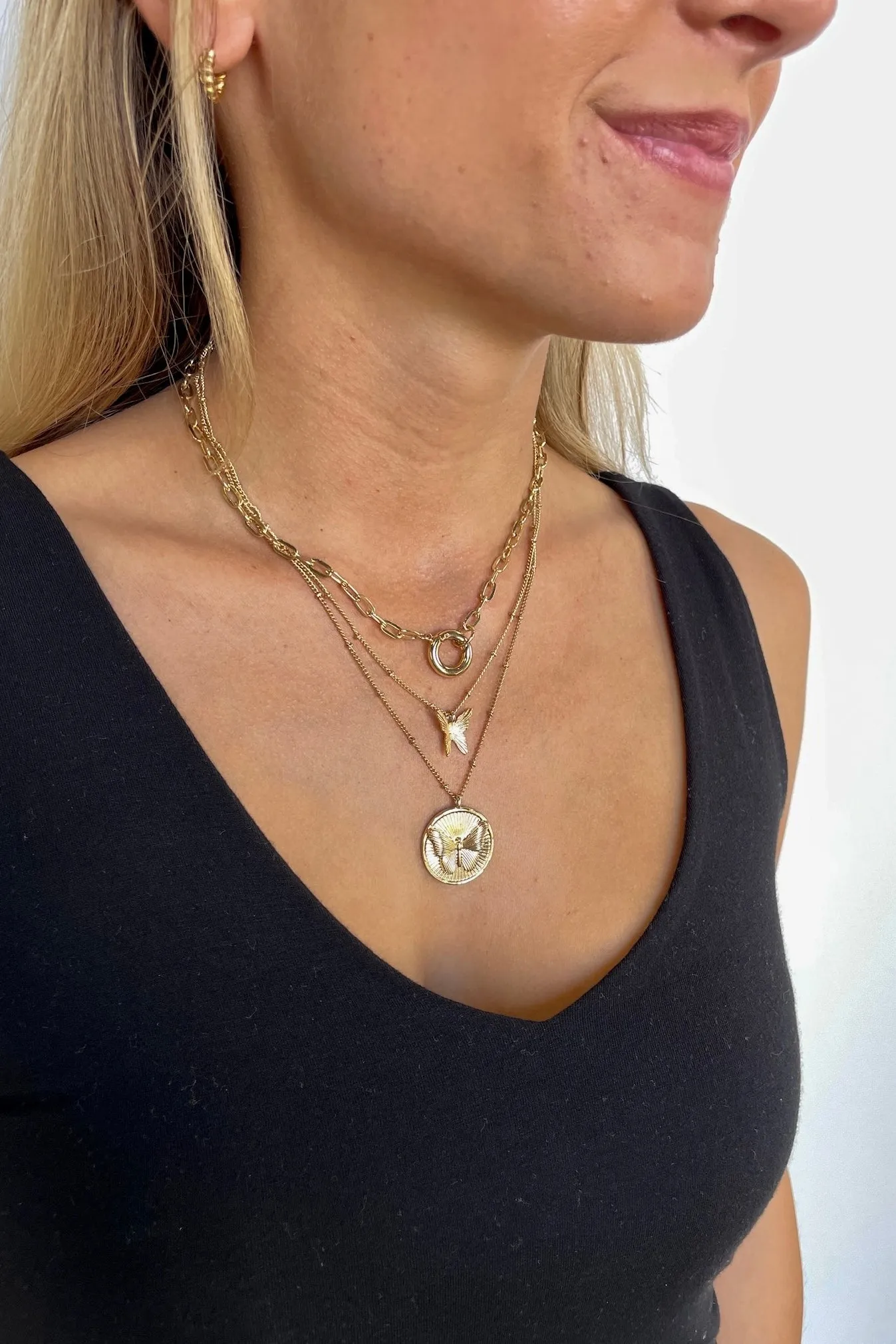 Lovely Statement Butterfly Pendant Layered Necklace