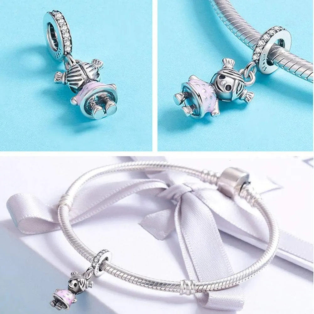 Lucky Boy Charm 925 Sterling Silver Child Birthday Love Family Birthstone Heart Mom Letter Charm for Pandora Charm Bracelet