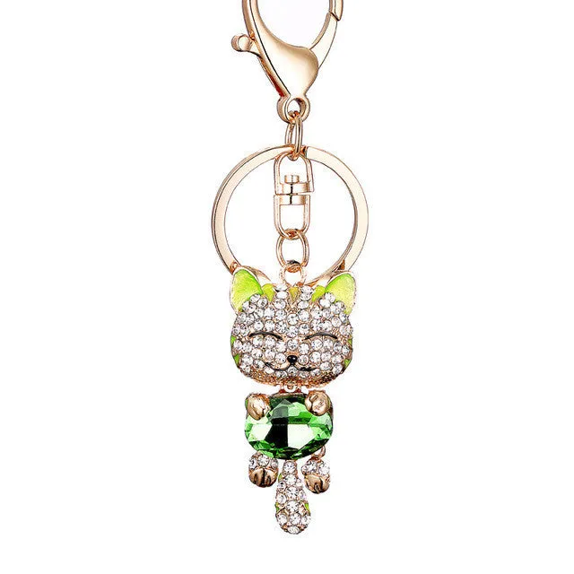 Lucky Cat Crystal Keychain
