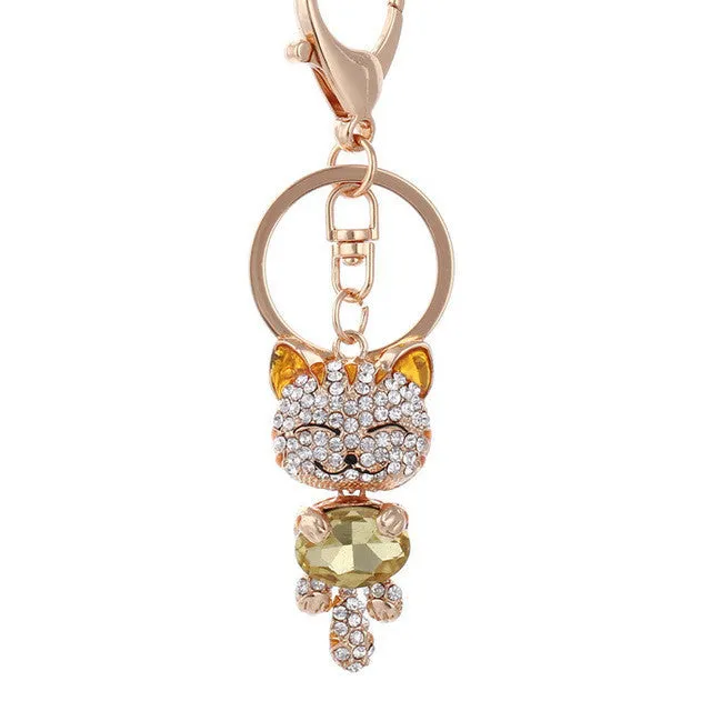 Lucky Cat Crystal Keychain