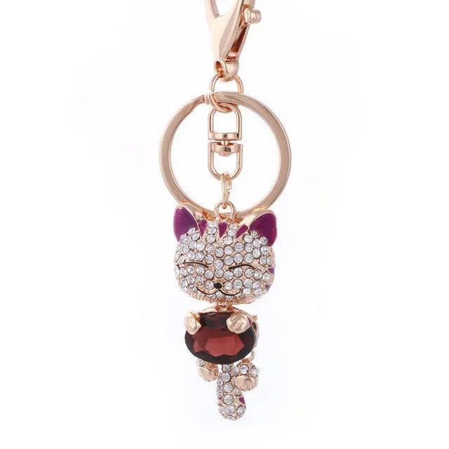 Lucky Cat Crystal Keychain