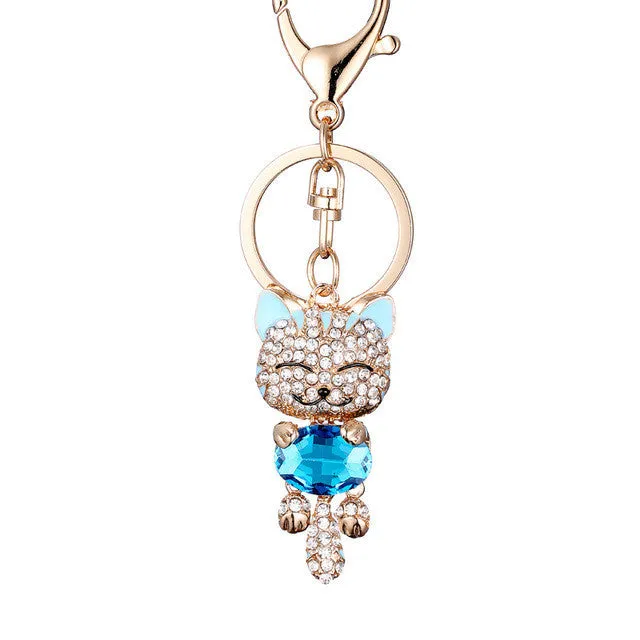 Lucky Cat Crystal Keychain