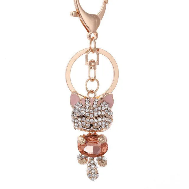 Lucky Cat Crystal Keychain