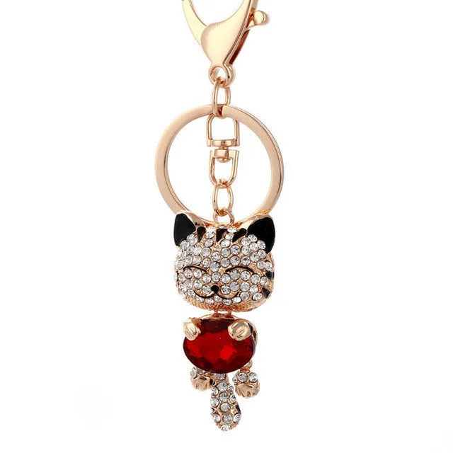 Lucky Cat Crystal Keychain