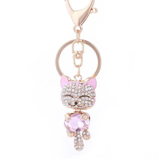 Lucky Cat Crystal Keychain