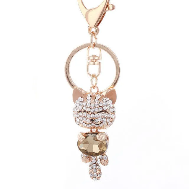 Lucky Cat Crystal Keychain