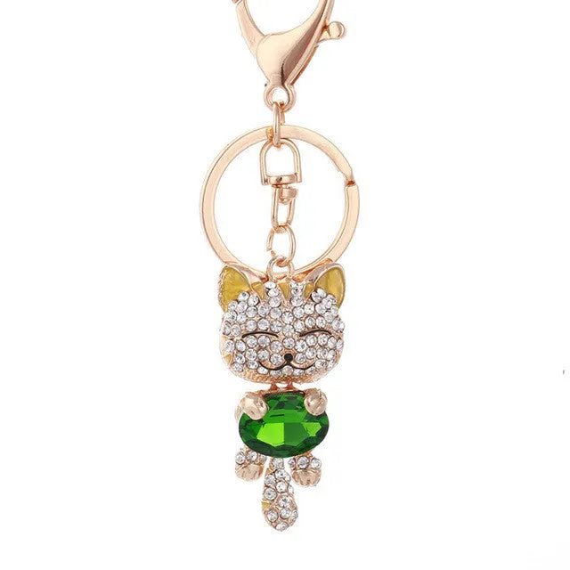 Lucky Cat Crystal Keychain
