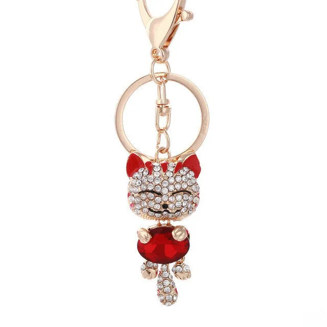 Lucky Cat Crystal Keychain