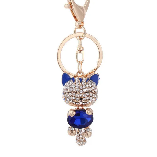 Lucky Cat Crystal Keychain