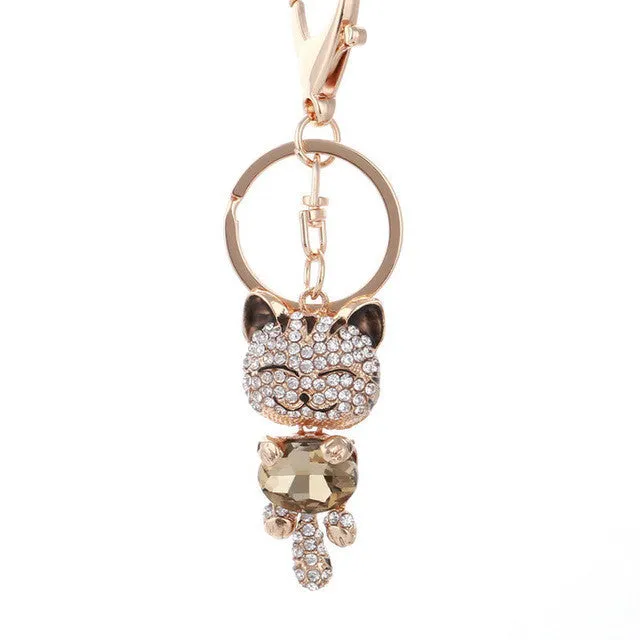 Lucky Cat Crystal Keychain