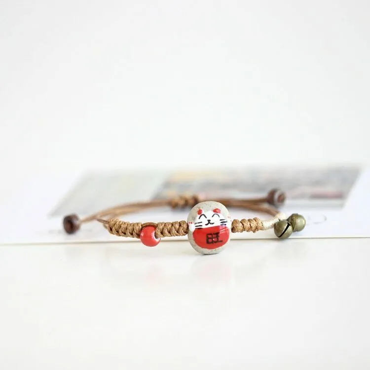 Lucky Cat Maneki Neko Ceramic Hand Painted Feng Shui Bracelet