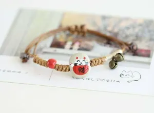 Lucky Cat Maneki Neko Ceramic Hand Painted Feng Shui Bracelet