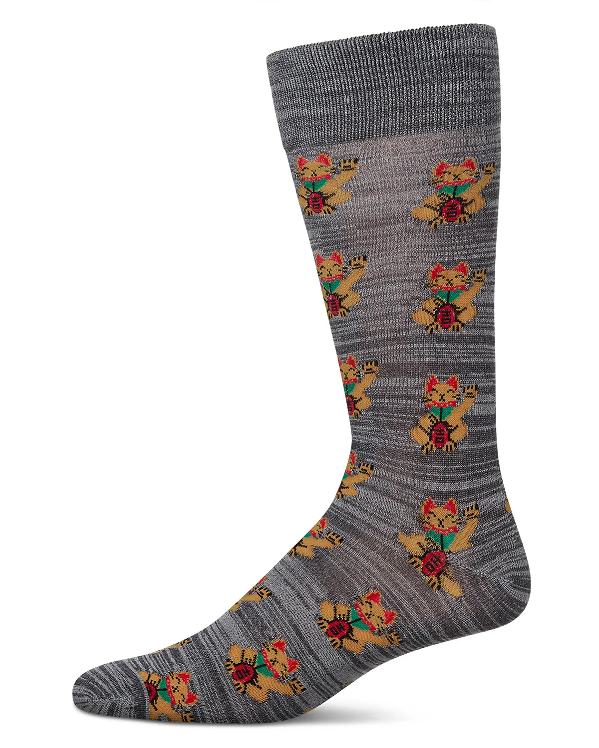 Lucky Cat Maneki-Neko Men's Bamboo Blend Crew Socks