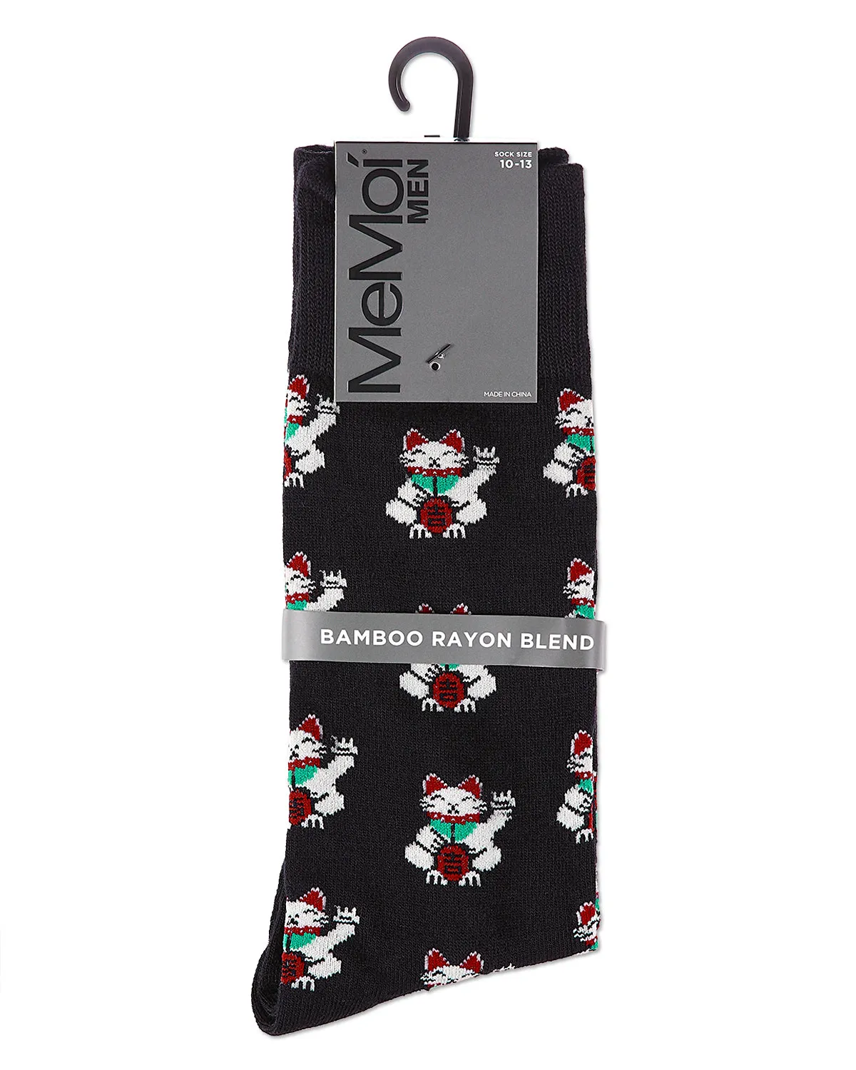 Lucky Cat Maneki-Neko Men's Bamboo Blend Crew Socks