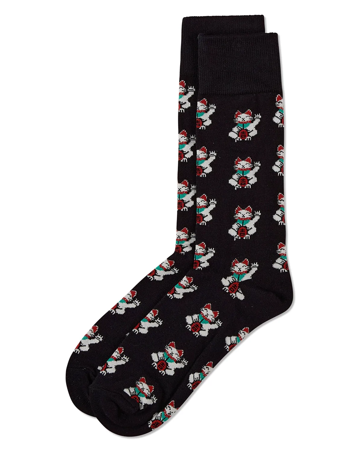 Lucky Cat Maneki-Neko Men's Bamboo Blend Crew Socks