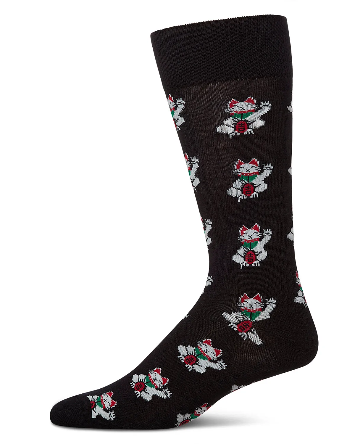 Lucky Cat Maneki-Neko Men's Bamboo Blend Crew Socks