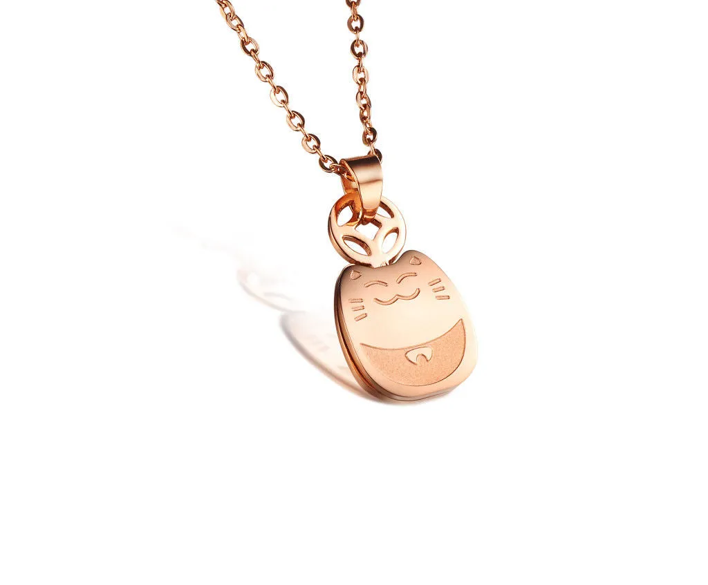 Lucky Cat Maneki Neko Pendant Necklace in Gold, Silver or Rose Gold Plated