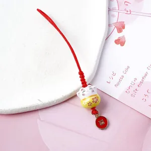 Lucky Porcelain Maneki Neko Cat Mobile Phone Bag Purse Charm in Yellow
