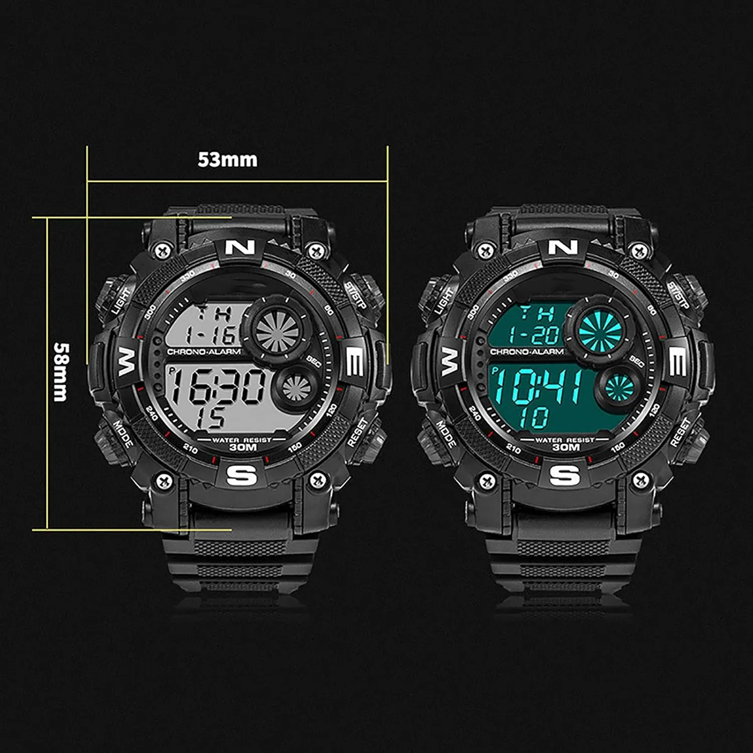 Luminous Military Watches Men's Digital Sports Watches Shockproof Large Dial Men's Watches Outdoor Waterproof Alarm Clock Watches D