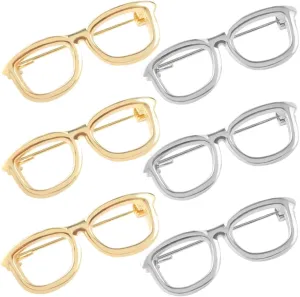 LUOZZY 6pcs Alloy Eyeglasses Shaped Brooches Frame Round Glasses Style Brooches Eyewear Lapel Pin for Women Dress Suit Shirt Collar Jewelry Accessories
