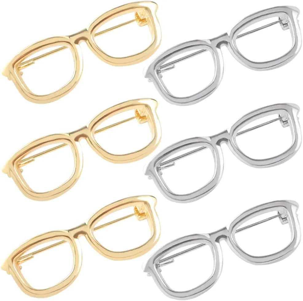 LUOZZY 6pcs Alloy Eyeglasses Shaped Brooches Frame Round Glasses Style Brooches Eyewear Lapel Pin for Women Dress Suit Shirt Collar Jewelry Accessories