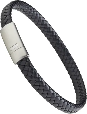 LUXAR Men’s Genuine Leather Bracelet | Interwoven Black Leather Bracelets with Brush Stainless Steel Clasp | Minimalist, Designer Jewelry for Men