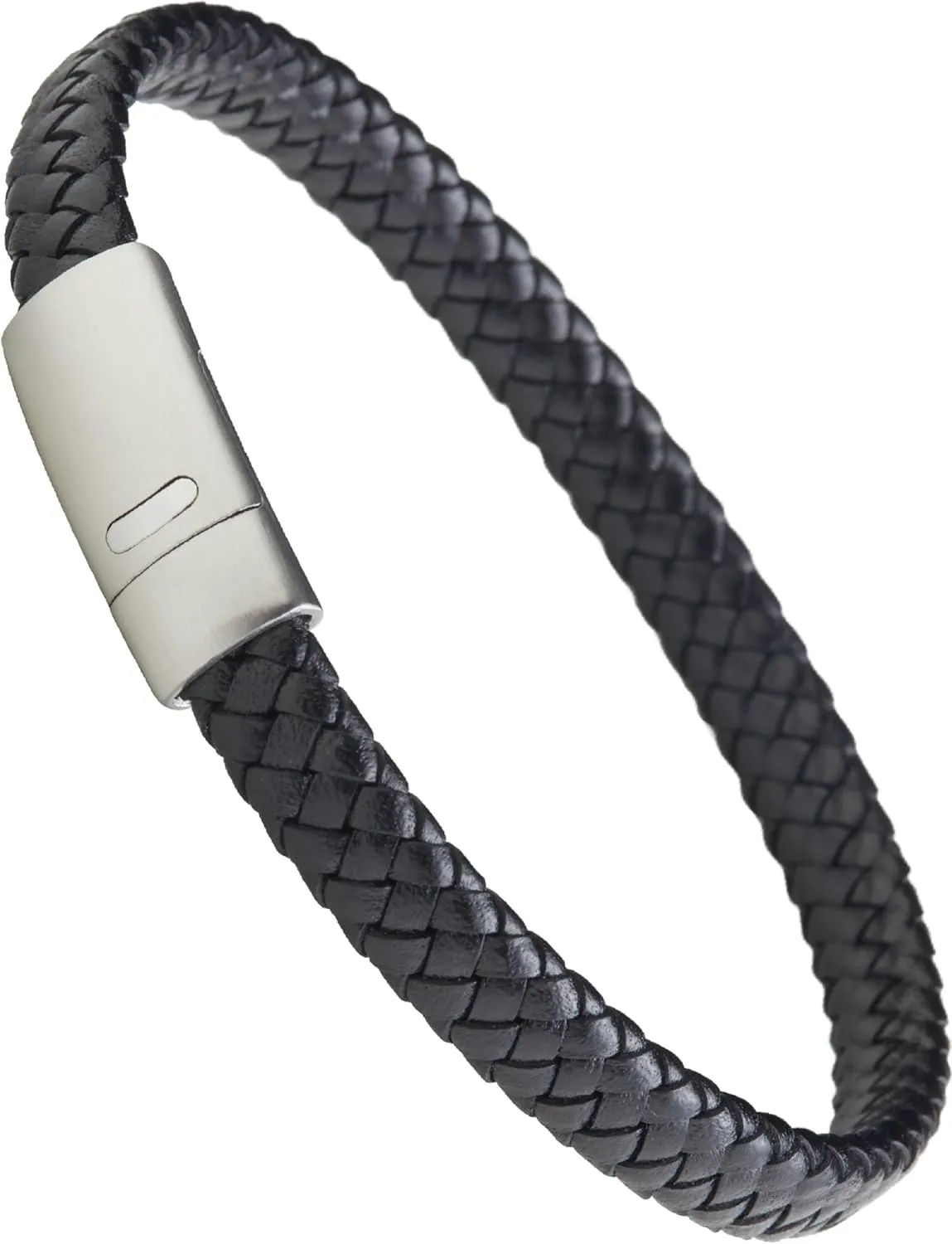 LUXAR Men’s Genuine Leather Bracelet | Interwoven Black Leather Bracelets with Brush Stainless Steel Clasp | Minimalist, Designer Jewelry for Men